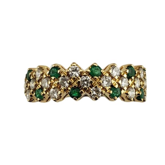 Estate Jewelry - 18K Yellow Gold Emerald and Diamond Ring Size 8.75 #16641